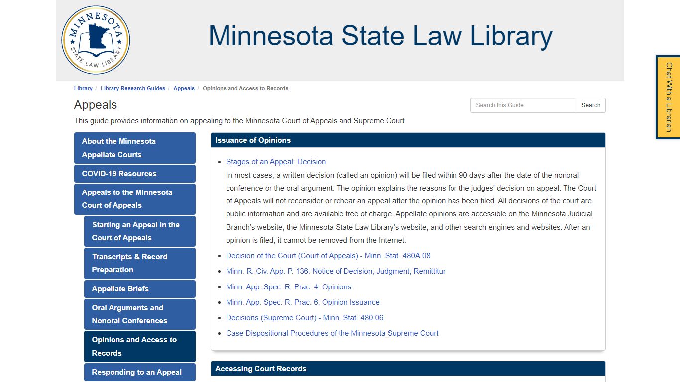 Library Research Guides: Appeals: Opinions and Access to Records
